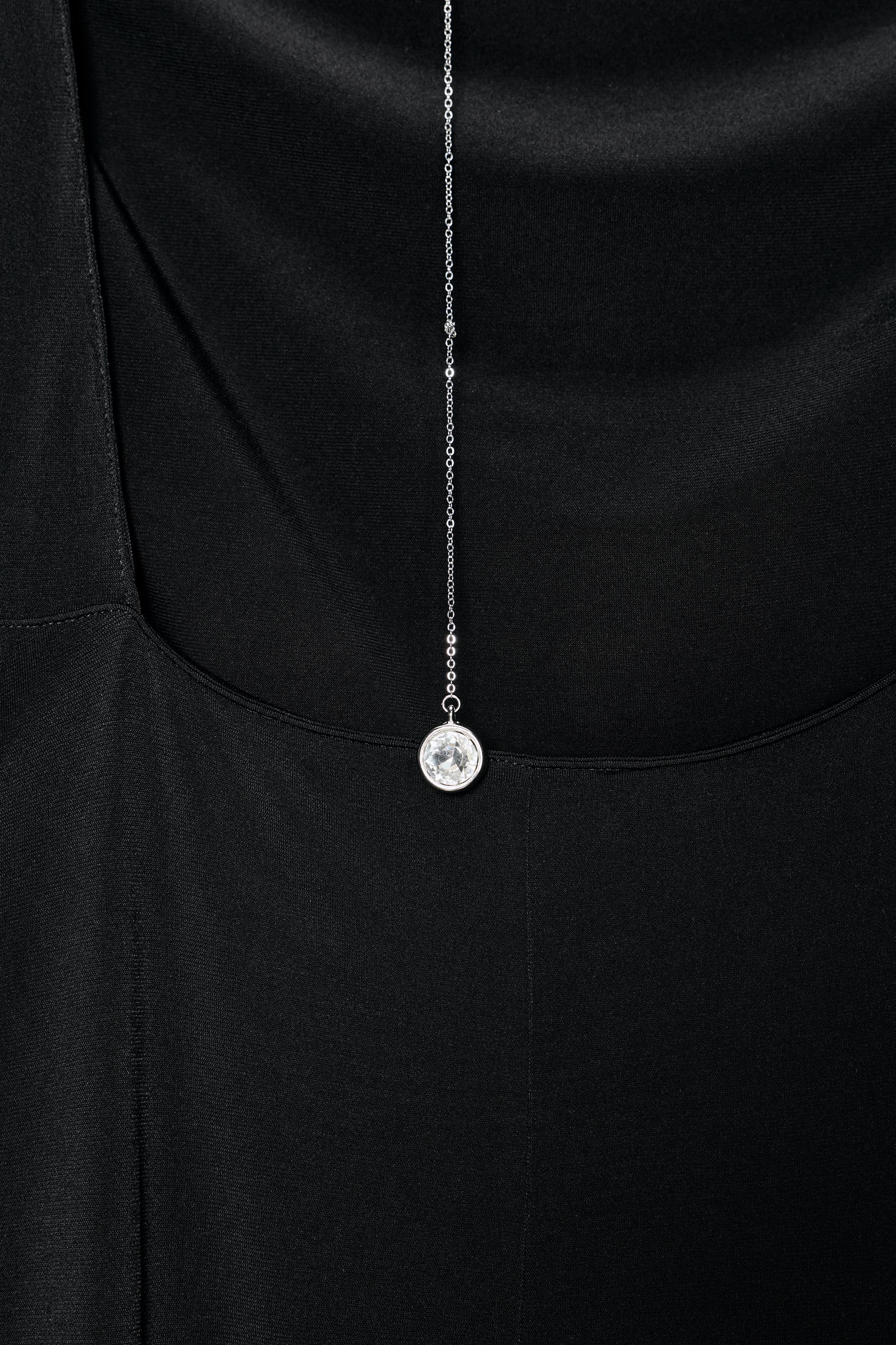 DRAPED MIDI DRESS WITH JEWEL BACK DETAIL